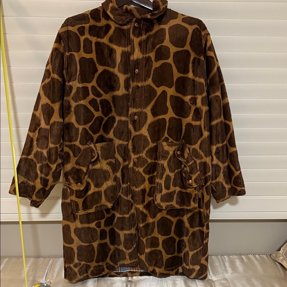 Oilily Brown Giraffe Print Trench Coat faux fur flannel lined size 164 European